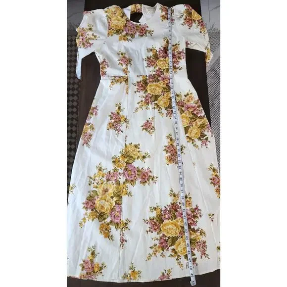 Nwt Sézane Jiana Ella Floral Linen Blend Puff Sleeves Open Back Midi Dress US 10 - Picture 10 of 12